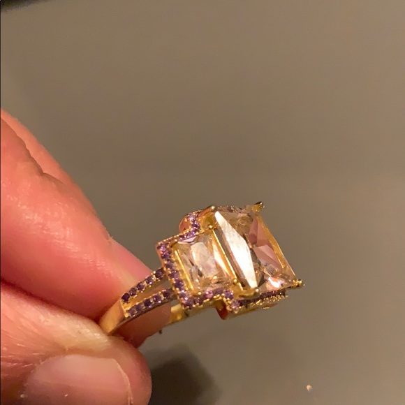 Savvy Cie 18K Gold Vermeil Radiant Cut 3Stone Ring - Picture 8 of 16